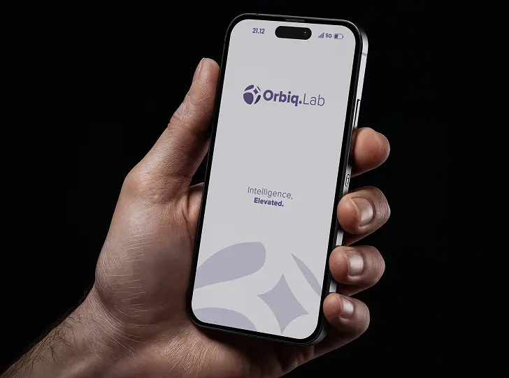 Orbiq Lab technology brand identity displayed on smartphone