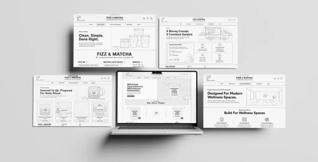 Fizz & Matcha Shopify website wireframe and UX design